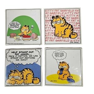Vintage Enesco Jim Davis 1978 Garfield Comic Strip Tiles Set of 4 G2